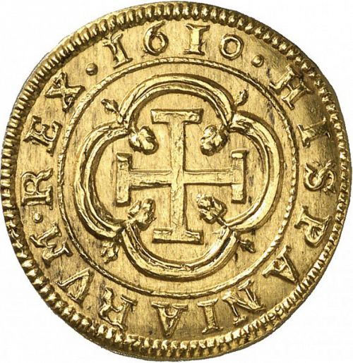 2 Escudos Reverse Image minted in SPAIN in 1610C (1598-21  -  FELIPE III)  - The Coin Database