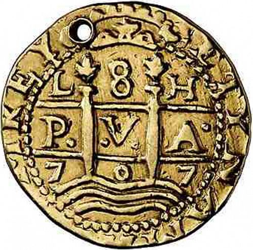 2 Escudos Obverse Image minted in SPAIN in 1707H (1700-46  -  FELIPE V)  - The Coin Database