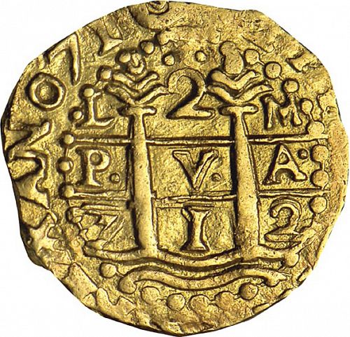 2 Escudos Obverse Image minted in SPAIN in 1712M (1700-46  -  FELIPE V)  - The Coin Database