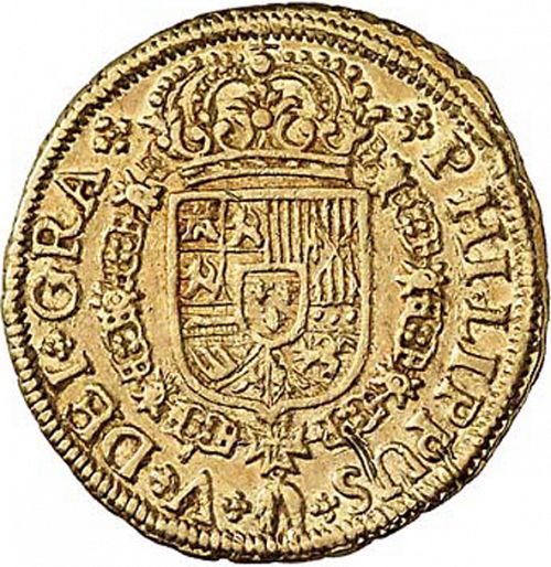 2 Escudos Obverse Image minted in SPAIN in 1723J (1700-46  -  FELIPE V)  - The Coin Database