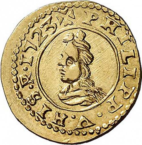 2 Escudos Obverse Image minted in SPAIN in 1723 (1700-46  -  FELIPE V)  - The Coin Database