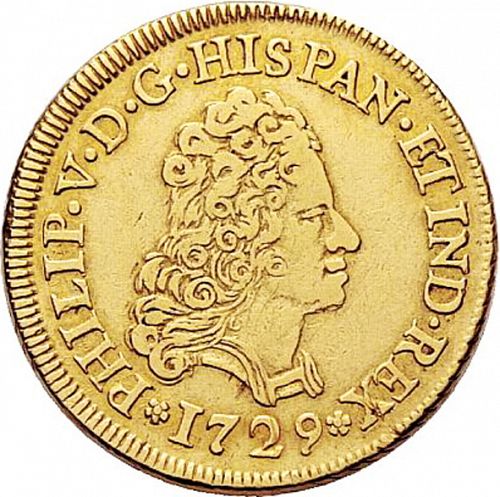 2 Escudos Obverse Image minted in SPAIN in 1729 (1700-46  -  FELIPE V)  - The Coin Database