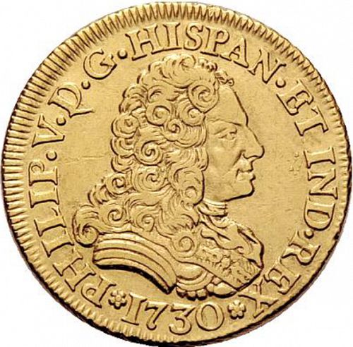 2 Escudos Obverse Image minted in SPAIN in 1730 (1700-46  -  FELIPE V)  - The Coin Database