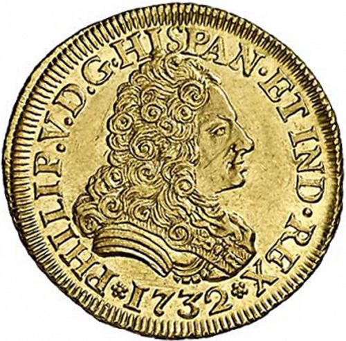 2 Escudos Obverse Image minted in SPAIN in 1732PA (1700-46  -  FELIPE V)  - The Coin Database