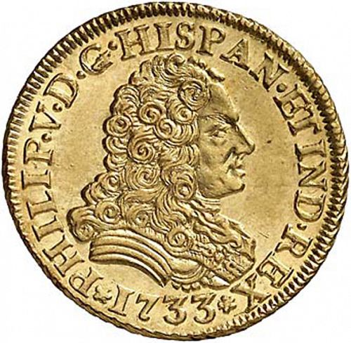 2 Escudos Obverse Image minted in SPAIN in 1733PA (1700-46  -  FELIPE V)  - The Coin Database