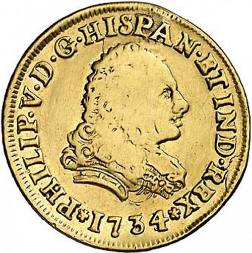 2 Escudos Obverse Image minted in SPAIN in 1734MF (1700-46  -  FELIPE V)  - The Coin Database