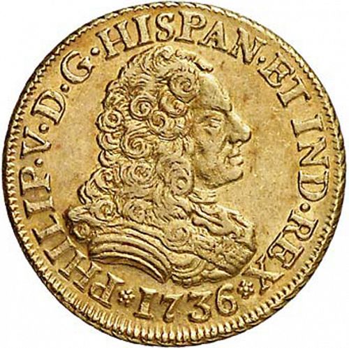 2 Escudos Obverse Image minted in SPAIN in 1736AP (1700-46  -  FELIPE V)  - The Coin Database