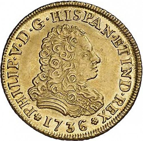 2 Escudos Obverse Image minted in SPAIN in 1736MF (1700-46  -  FELIPE V)  - The Coin Database