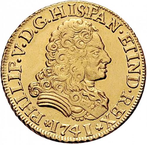 2 Escudos Obverse Image minted in SPAIN in 1741PJ (1700-46  -  FELIPE V)  - The Coin Database