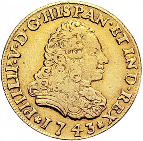2 Escudos Obverse Image minted in SPAIN in 1743MF (1700-46  -  FELIPE V)  - The Coin Database