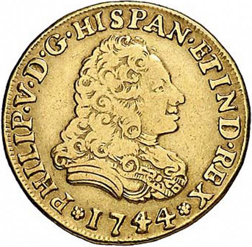 2 Escudos Obverse Image minted in SPAIN in 1744MF (1700-46  -  FELIPE V)  - The Coin Database