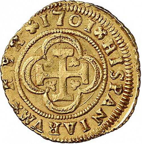 2 Escudos Reverse Image minted in SPAIN in 1701M (1700-46  -  FELIPE V)  - The Coin Database