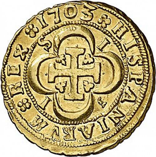 2 Escudos Reverse Image minted in SPAIN in 1703J (1700-46  -  FELIPE V)  - The Coin Database
