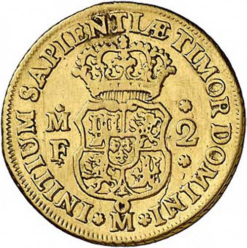 2 Escudos Reverse Image minted in SPAIN in 1734MF (1700-46  -  FELIPE V)  - The Coin Database