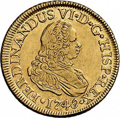 2 Escudos Obverse Image minted in SPAIN in 1749JB (1746-59  -  FERNANDO VI)  - The Coin Database