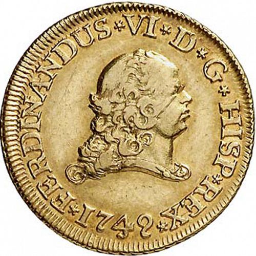 2 Escudos Obverse Image minted in SPAIN in 1749PJ (1746-59  -  FERNANDO VI)  - The Coin Database