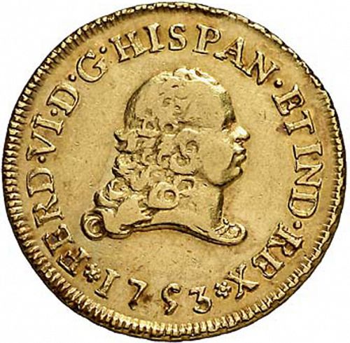 2 Escudos Obverse Image minted in SPAIN in 1753MF (1746-59  -  FERNANDO VI)  - The Coin Database