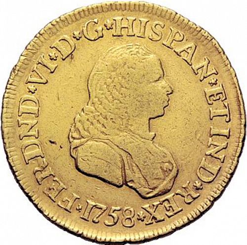2 Escudos Obverse Image minted in SPAIN in 1758J (1746-59  -  FERNANDO VI)  - The Coin Database