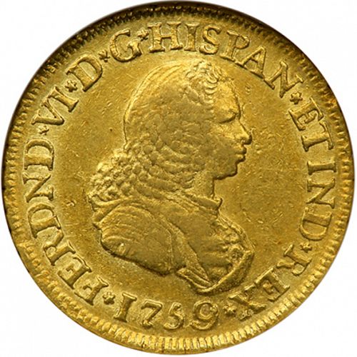 2 Escudos Obverse Image minted in SPAIN in 1759J (1746-59  -  FERNANDO VI)  - The Coin Database