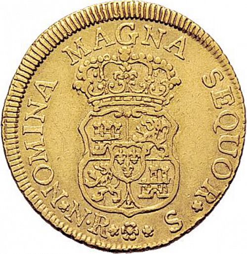 2 Escudos Reverse Image minted in SPAIN in 1757S (1746-59  -  FERNANDO VI)  - The Coin Database