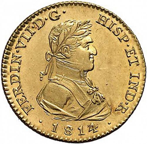2 Escudos Obverse Image minted in SPAIN in 1814GJ (1808-33  -  FERNANDO VII)  - The Coin Database