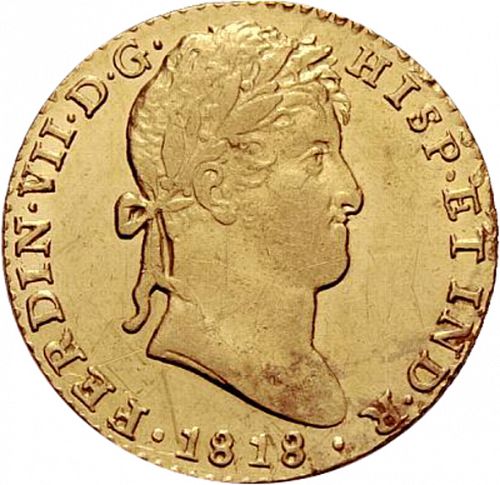 2 Escudos Obverse Image minted in SPAIN in 1818CJ (1808-33  -  FERNANDO VII)  - The Coin Database