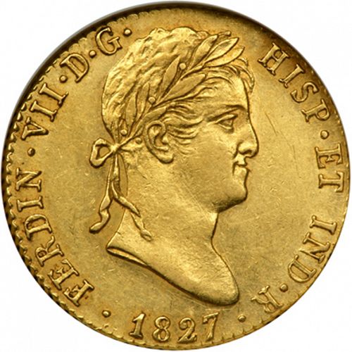 2 Escudos Obverse Image minted in SPAIN in 1827JB (1808-33  -  FERNANDO VII)  - The Coin Database
