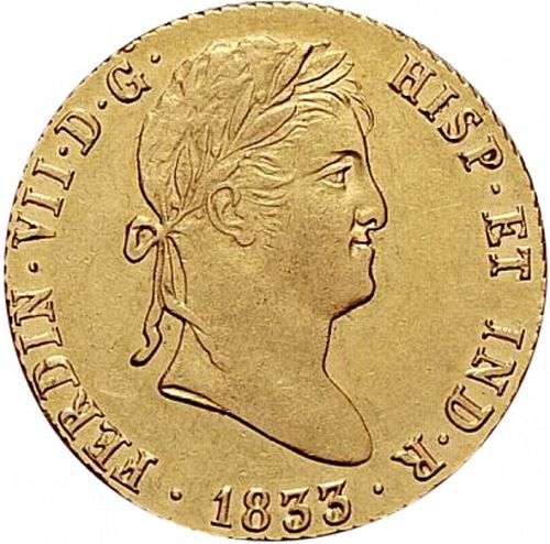 2 Escudos Obverse Image minted in SPAIN in 1833JB (1808-33  -  FERNANDO VII)  - The Coin Database