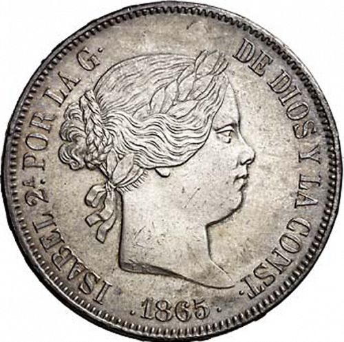 2 Escudos Obverse Image minted in SPAIN in 1865 (1865-68  -  ISABEL II - 2nd Decimal Coinage)  - The Coin Database