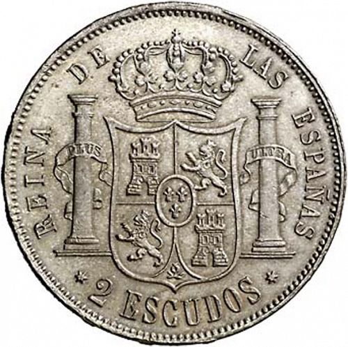 2 Escudos Reverse Image minted in SPAIN in 1865 (1865-68  -  ISABEL II - 2nd Decimal Coinage)  - The Coin Database