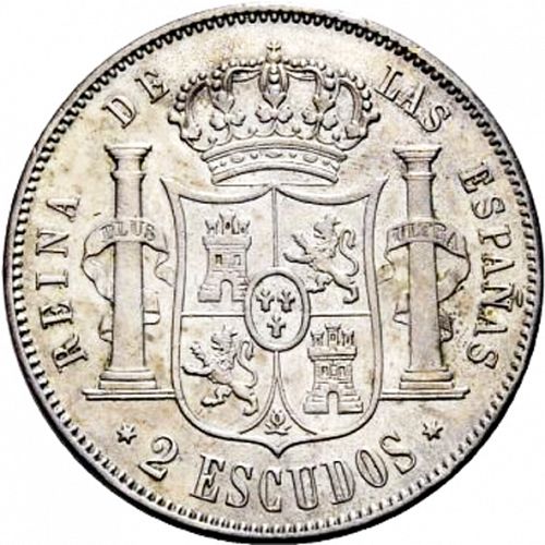 2 Escudos Reverse Image minted in SPAIN in 1867 (1865-68  -  ISABEL II - 2nd Decimal Coinage)  - The Coin Database