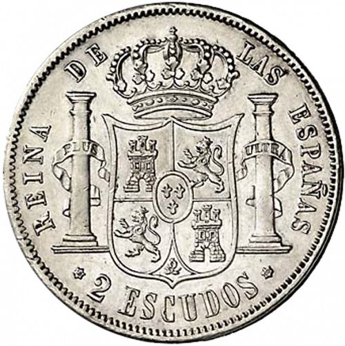 2 Escudos Reverse Image minted in SPAIN in 1868 / 68 (1865-68  -  ISABEL II - 2nd Decimal Coinage)  - The Coin Database