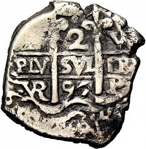 2 Reales Obverse Image minted in SPAIN in 1697VR (1665-00  -  CARLOS II)  - The Coin Database