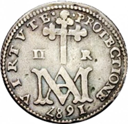 2 Reales Reverse Image minted in SPAIN in 1687BR (1665-00  -  CARLOS II)  - The Coin Database