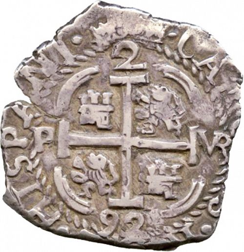2 Reales Reverse Image minted in SPAIN in 1692VR (1665-00  -  CARLOS II)  - The Coin Database