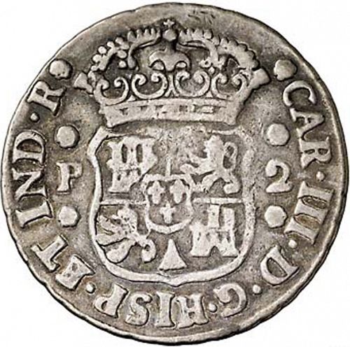 2 Reales Obverse Image minted in SPAIN in 1765P (1759-88  -  CARLOS III)  - The Coin Database