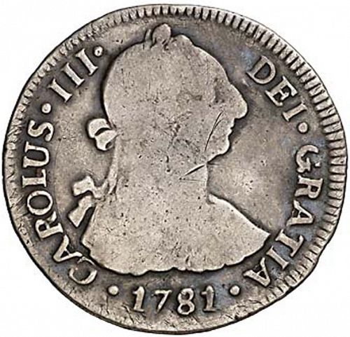 2 Reales Obverse Image minted in SPAIN in 1781DA (1759-88  -  CARLOS III)  - The Coin Database