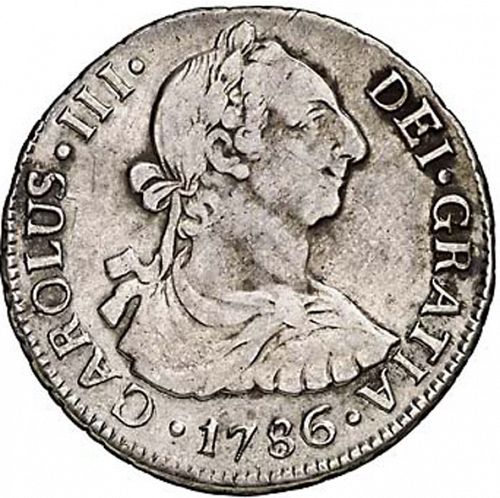 2 Reales Obverse Image minted in SPAIN in 1786DA (1759-88  -  CARLOS III)  - The Coin Database