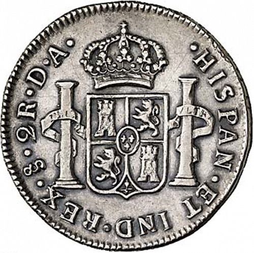 2 Reales Reverse Image minted in SPAIN in 1785DA (1759-88  -  CARLOS III)  - The Coin Database