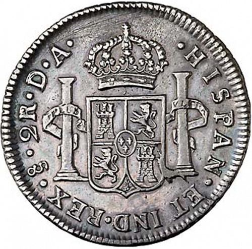 2 Reales Reverse Image minted in SPAIN in 1788DA (1759-88  -  CARLOS III)  - The Coin Database