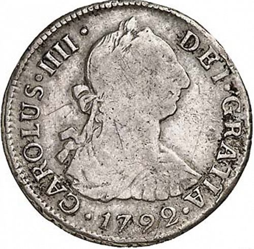 2 Reales Obverse Image minted in SPAIN in 1792DA (1788-08  -  CARLOS IV)  - The Coin Database