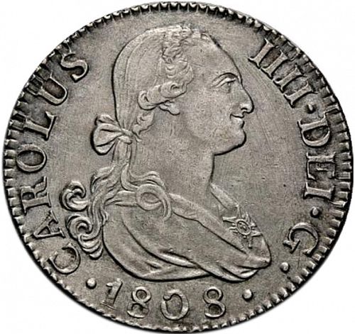 2 Reales Obverse Image minted in SPAIN in 1808AI (1788-08  -  CARLOS IV)  - The Coin Database