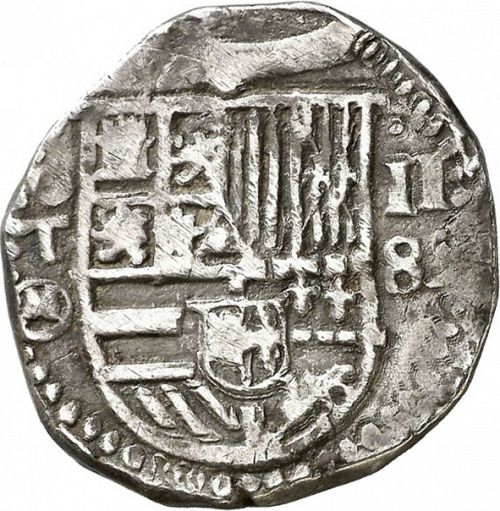 2 Reales Obverse Image minted in SPAIN in 1589M (1556-98  -  FELIPE II)  - The Coin Database