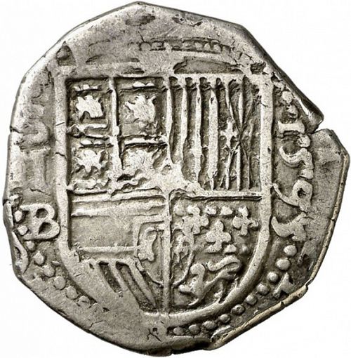 2 Reales Obverse Image minted in SPAIN in 1595B (1556-98  -  FELIPE II)  - The Coin Database