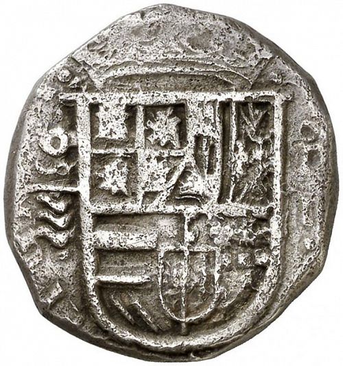 2 Reales Obverse Image minted in SPAIN in 1595D (1556-98  -  FELIPE II)  - The Coin Database
