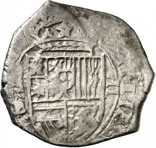 2 Reales Obverse Image minted in SPAIN in 1597B (1556-98  -  FELIPE II)  - The Coin Database