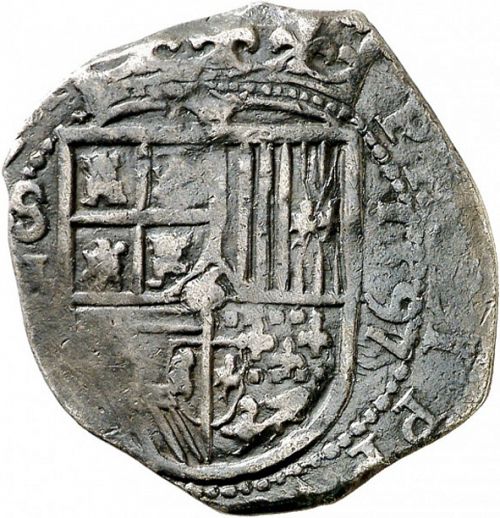 2 Reales Obverse Image minted in SPAIN in 1597B (1556-98  -  FELIPE II)  - The Coin Database