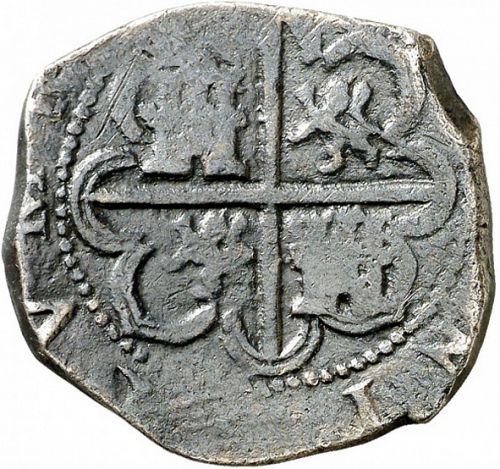2 Reales Reverse Image minted in SPAIN in 1597B (1556-98  -  FELIPE II)  - The Coin Database
