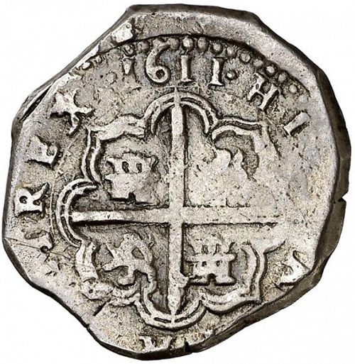 2 Reales Reverse Image minted in SPAIN in 1611B (1598-21  -  FELIPE III)  - The Coin Database