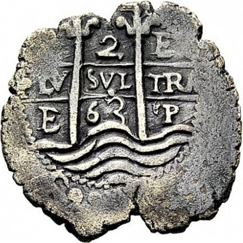2 Reales Obverse Image minted in SPAIN in 1663E (1621-65  -  FELIPE IV)  - The Coin Database